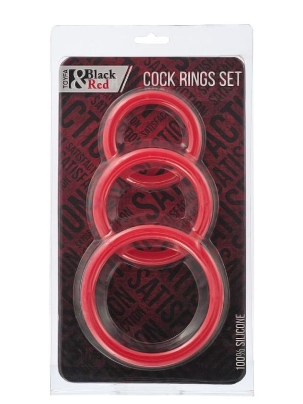 Censan Black &amp; Red Penis Halkası Seti Silikon Kırmızı Ø6/5/4 cm