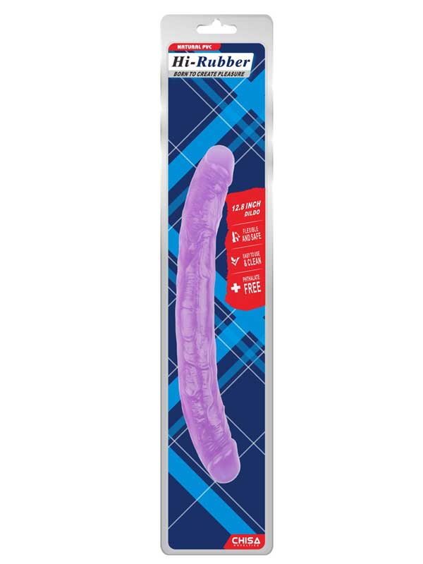 Hi-Rubber Şeffaf Jel Çift Taraflı Dildo - 32.5cm Mor