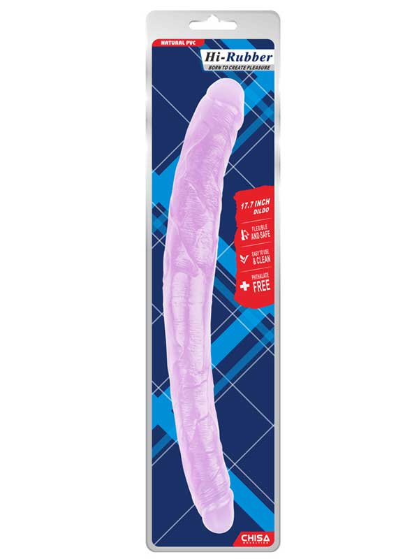 Hi-Rubber Şeffaf Jel Çift Taraflı Dildo - 45cm Mor