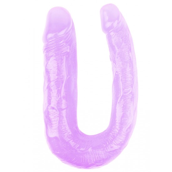 Hi-Rubber Şeffaf Jel Çift Taraflı Eğik Dildo - 17cm Mor