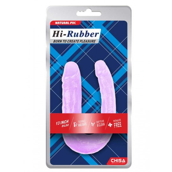 Hi-Rubber Şeffaf Jel Çift Taraflı Eğik Dildo - 17cm Mor