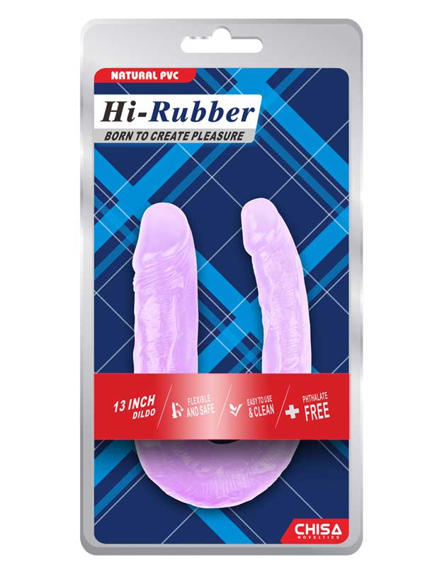 Hi-Rubber Şeffaf Jel Çift Taraflı Eğik Dildo - 17cm Mor
